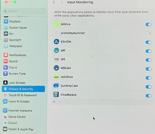 MAC OS Privacy & Security Input Monitoring