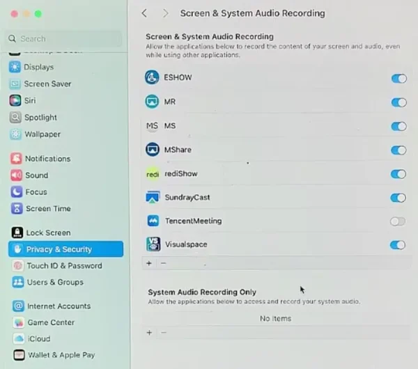 MAC OS Privacy & Security Audio Recording